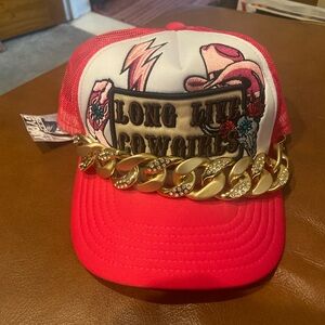 NWT! Keep it Gypsy fun Cowboy Theme Red trucker Cap with hat band